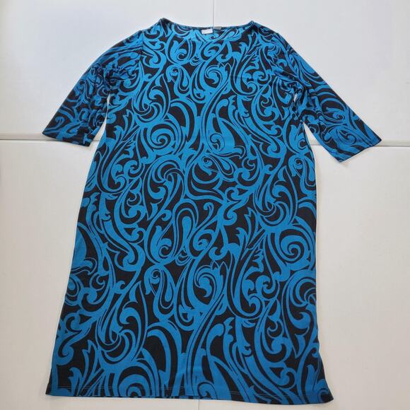 Chico's Travelers Dress Womens 4 US 20/22 Blue Black 3/4 Sleeve Plus Stretch - Picture 1 of 8